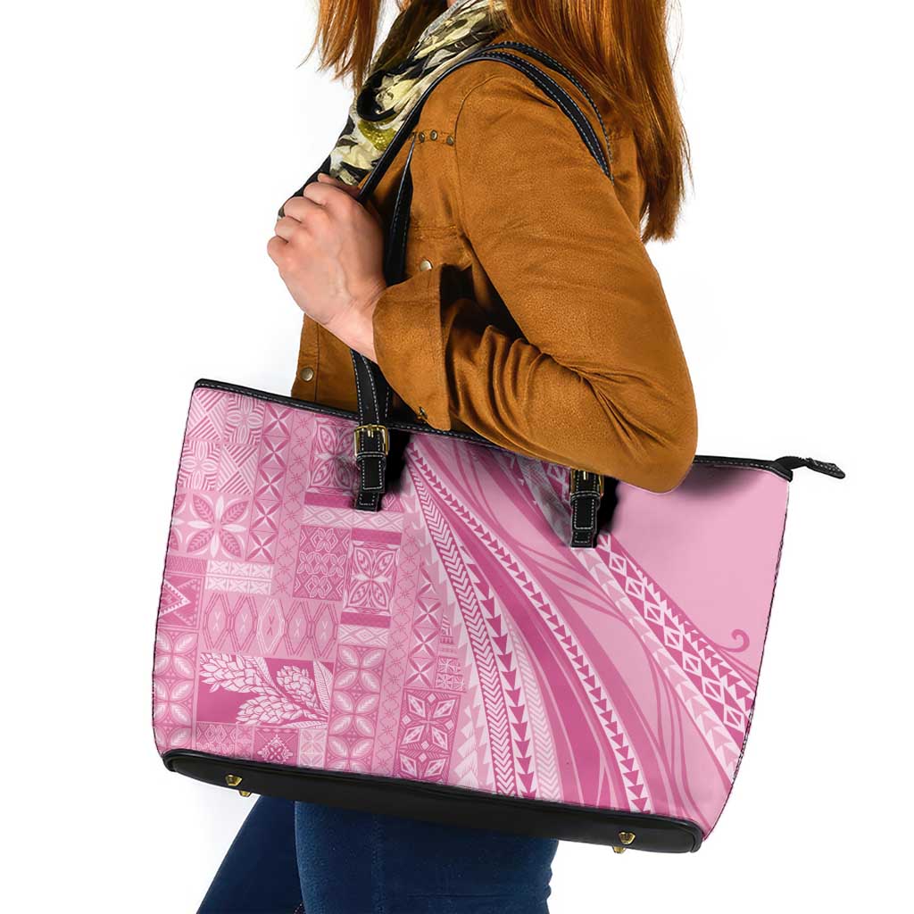 Pasifika Women's Day - Samoa Siapo Malu Tattoo Inspired Leather Tote Bag Pink LT7 Pink - Polynesian Pride