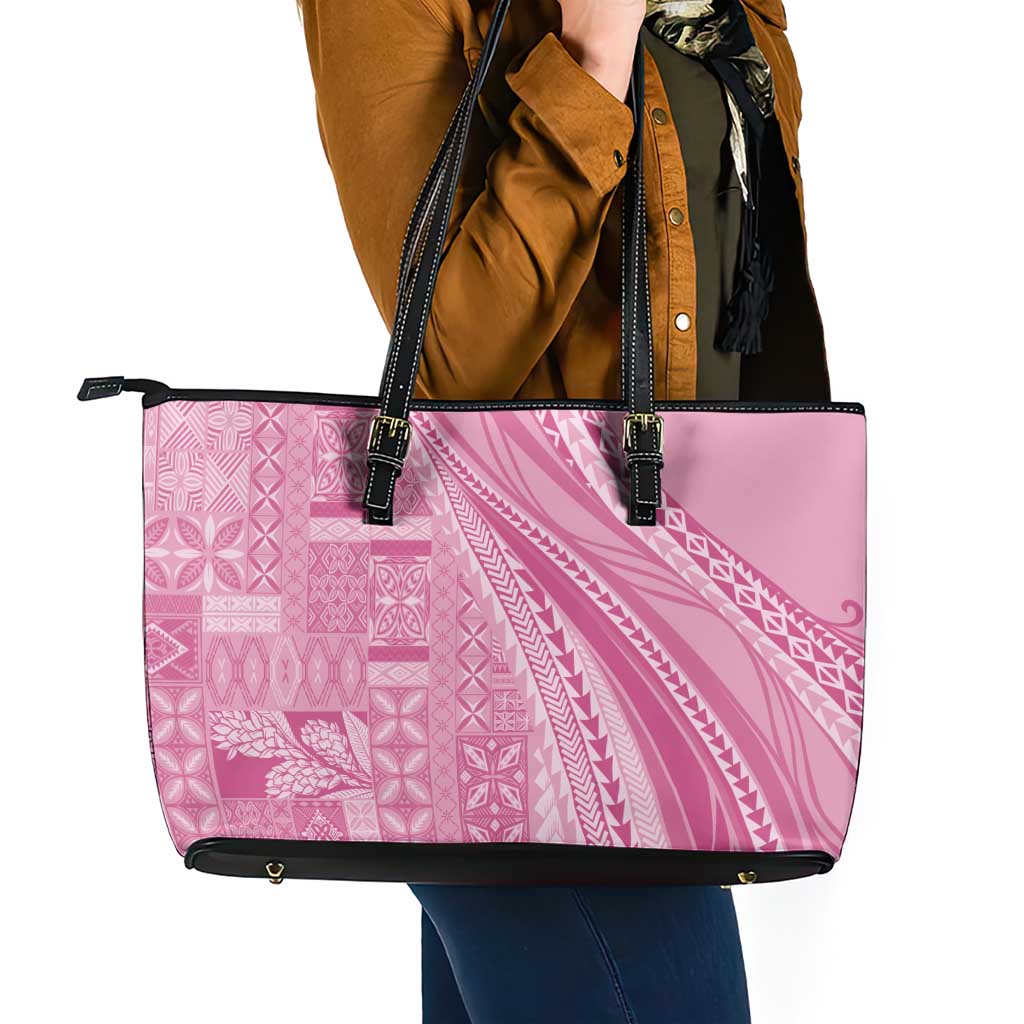 Pasifika Women's Day - Samoa Siapo Malu Tattoo Inspired Leather Tote Bag Pink LT7 - Polynesian Pride
