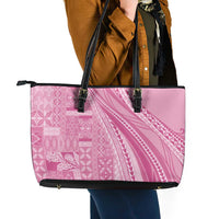 Pasifika Women's Day - Samoa Siapo Malu Tattoo Inspired Leather Tote Bag Pink LT7 - Polynesian Pride