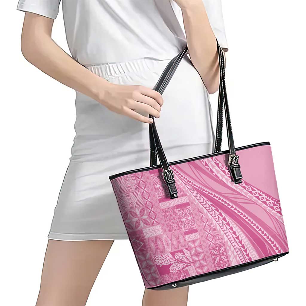 Pasifika Women's Day - Samoa Siapo Malu Tattoo Inspired Leather Tote Bag Pink LT7 - Polynesian Pride