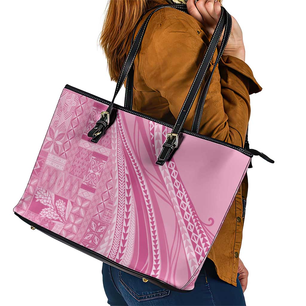 Pasifika Women's Day - Samoa Siapo Malu Tattoo Inspired Leather Tote Bag Pink LT7 - Polynesian Pride