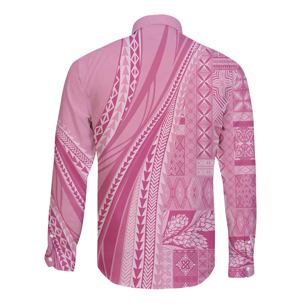 Pasifika Women's Day - Samoa Siapo Malu Tattoo Inspired Long Sleeve Button Shirt Pink LT7 - Polynesian Pride