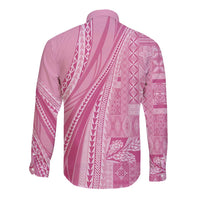 Pasifika Women's Day - Samoa Siapo Malu Tattoo Inspired Long Sleeve Button Shirt Pink LT7 - Polynesian Pride