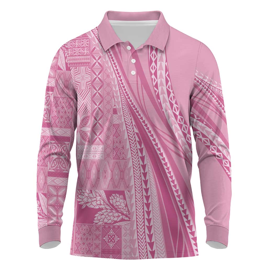 Pasifika Women's Day - Samoa Siapo Malu Tattoo Inspired Long Sleeve Polo Shirt Pink LT7 Pink - Polynesian Pride