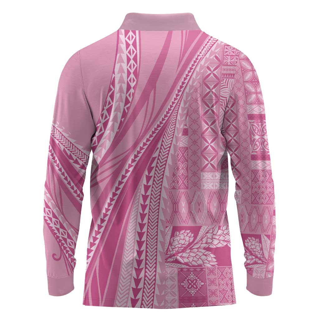 Pasifika Women's Day - Samoa Siapo Malu Tattoo Inspired Long Sleeve Polo Shirt Pink LT7 - Polynesian Pride