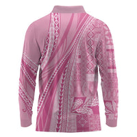 Pasifika Women's Day - Samoa Siapo Malu Tattoo Inspired Long Sleeve Polo Shirt Pink LT7 - Polynesian Pride