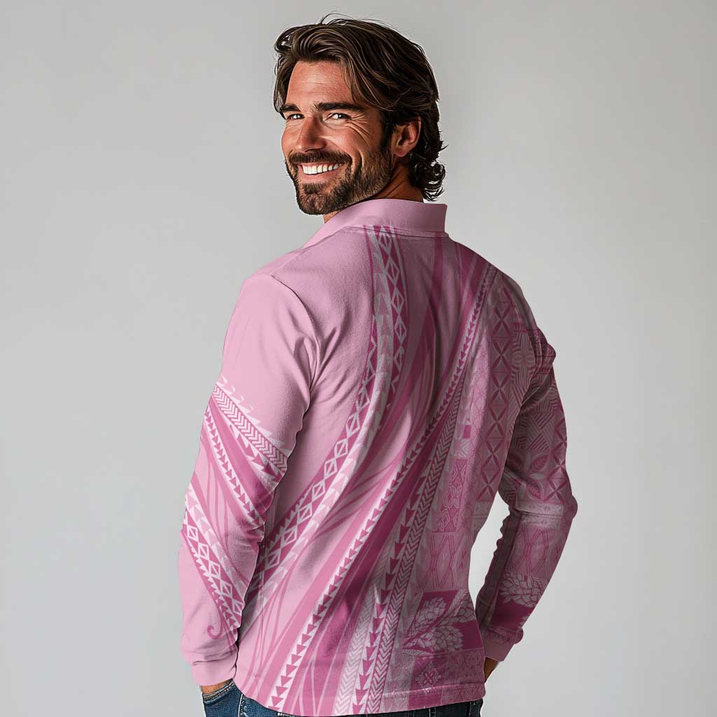 Pasifika Women's Day - Samoa Siapo Malu Tattoo Inspired Long Sleeve Polo Shirt Pink LT7 - Polynesian Pride
