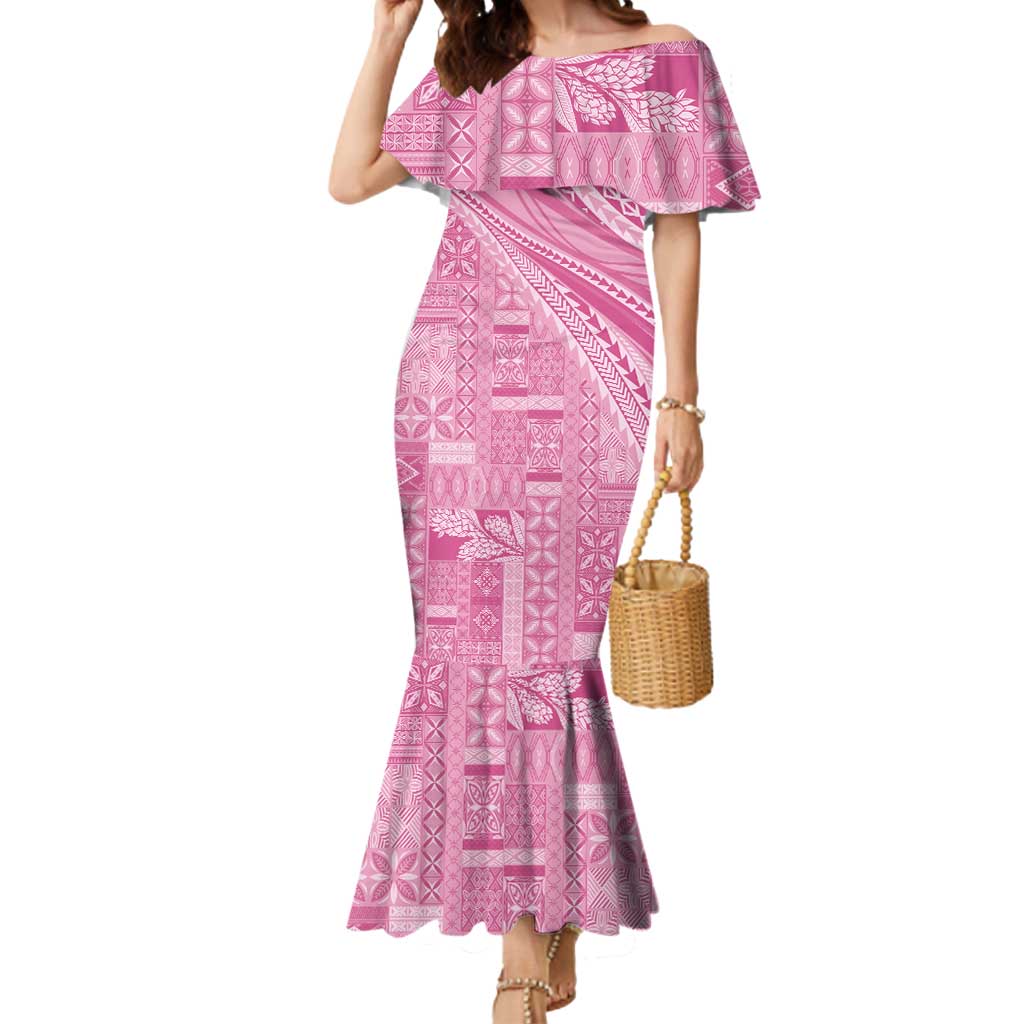 Pasifika Women's Day - Samoa Siapo Malu Tattoo Inspired Mermaid Dress Pink LT7 Women Pink - Polynesian Pride
