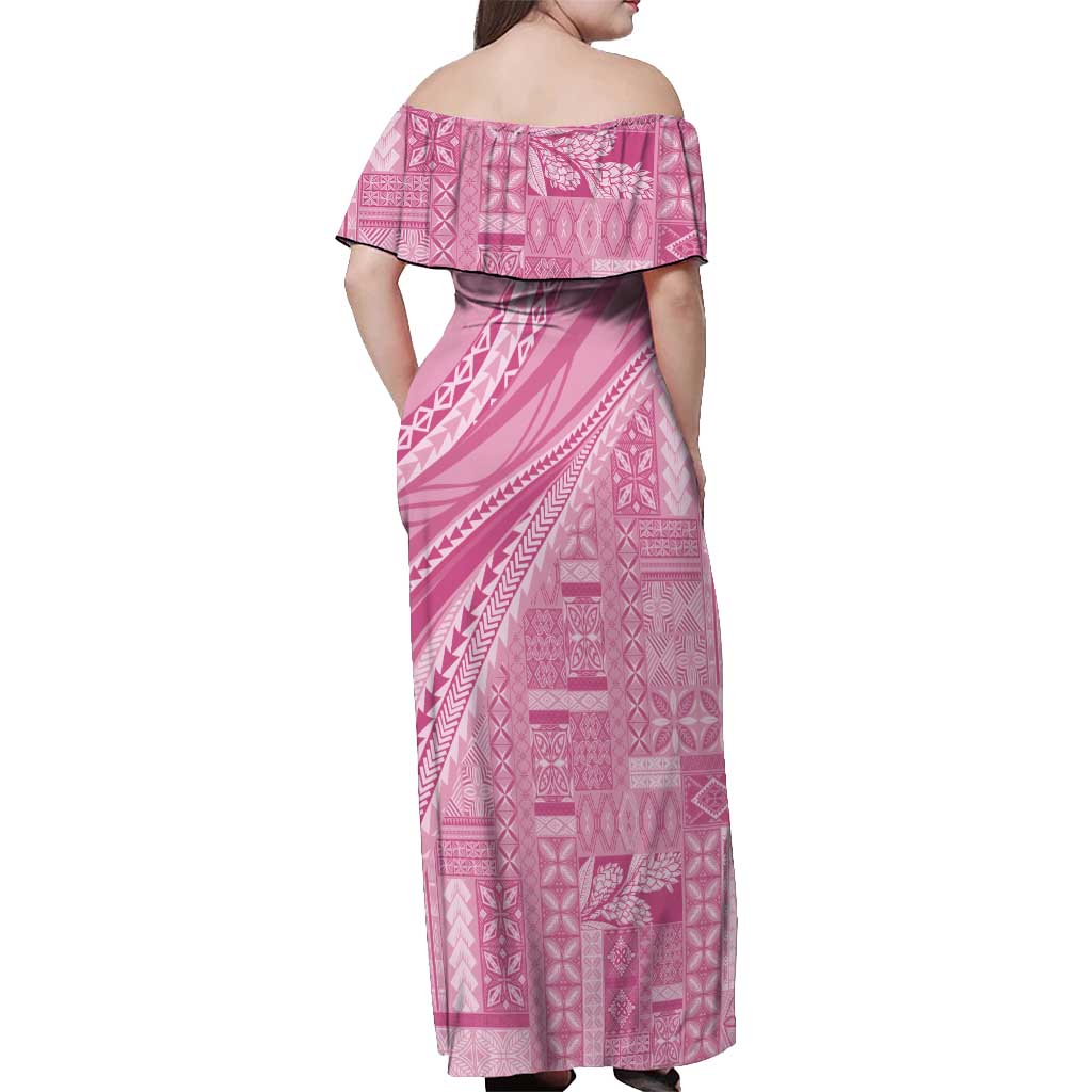 Pasifika Women's Day - Samoa Siapo Malu Tattoo Inspired Off Shoulder Maxi Dress Pink LT7 - Polynesian Pride