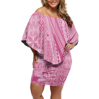 Pasifika Women's Day - Samoa Siapo Malu Tattoo Inspired Off Shoulder Short Dress Pink LT7 Women Pink - Polynesian Pride