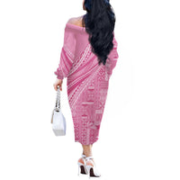 Pasifika Women's Day - Samoa Siapo Malu Tattoo Inspired Off The Shoulder Long Sleeve Dress Pink LT7 - Polynesian Pride