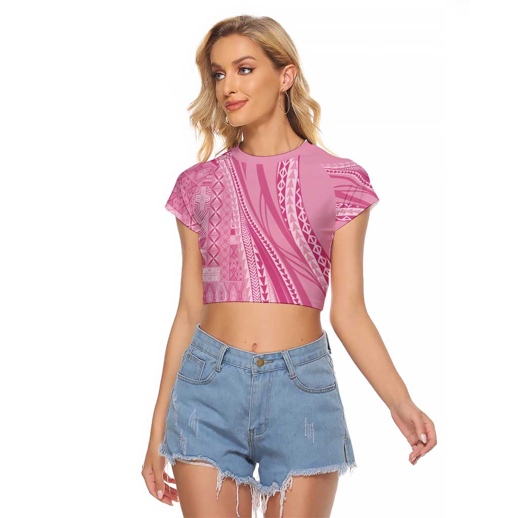Pasifika Women's Day - Samoa Siapo Malu Tattoo Inspired Raglan Cropped T Shirt Pink LT7 Female Pink - Polynesian Pride