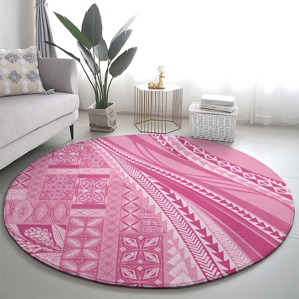Pasifika Women's Day - Samoa Siapo Malu Tattoo Inspired Round Carpet Pink LT7 - Polynesian Pride