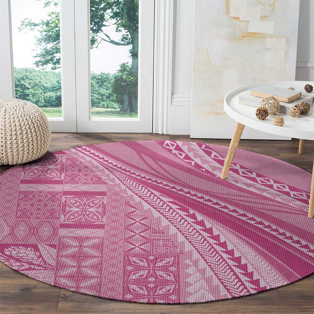 Pasifika Women's Day - Samoa Siapo Malu Tattoo Inspired Round Carpet Pink LT7 - Polynesian Pride