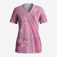 Pasifika Women's Day - Samoa Siapo Malu Tattoo Inspired Scrub Top Pink