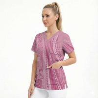 Pasifika Women's Day - Samoa Siapo Malu Tattoo Inspired Scrub Top Pink