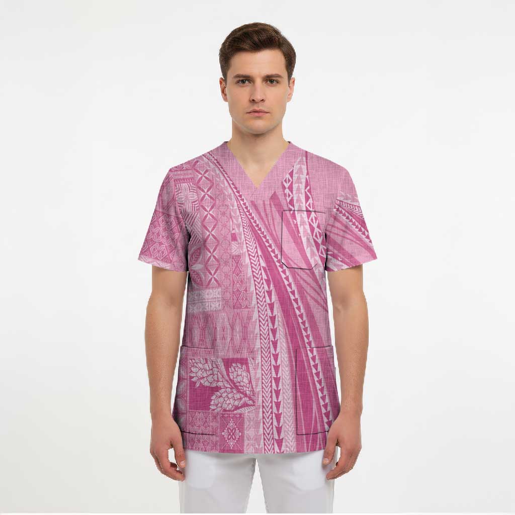 Pasifika Women's Day - Samoa Siapo Malu Tattoo Inspired Scrub Top Pink