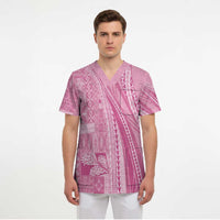 Pasifika Women's Day - Samoa Siapo Malu Tattoo Inspired Scrub Top Pink