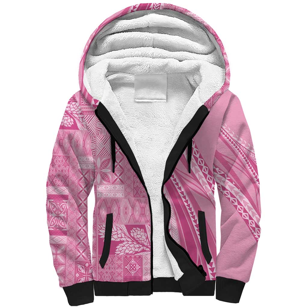 Pasifika Women's Day - Samoa Siapo Malu Tattoo Inspired Sherpa Hoodie Pink LT7 Unisex Pink - Polynesian Pride