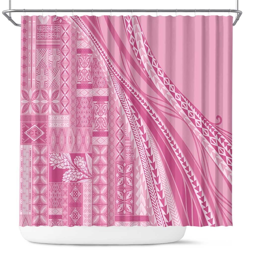 Pasifika Women's Day - Samoa Siapo Malu Tattoo Inspired Shower Curtain Pink LT7 Pink - Polynesian Pride