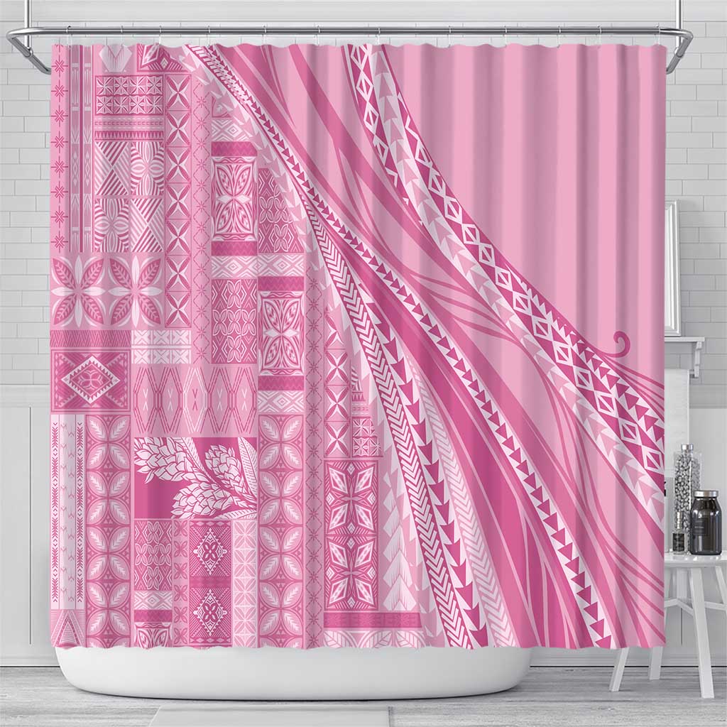 Pasifika Women's Day - Samoa Siapo Malu Tattoo Inspired Shower Curtain Pink LT7 - Polynesian Pride