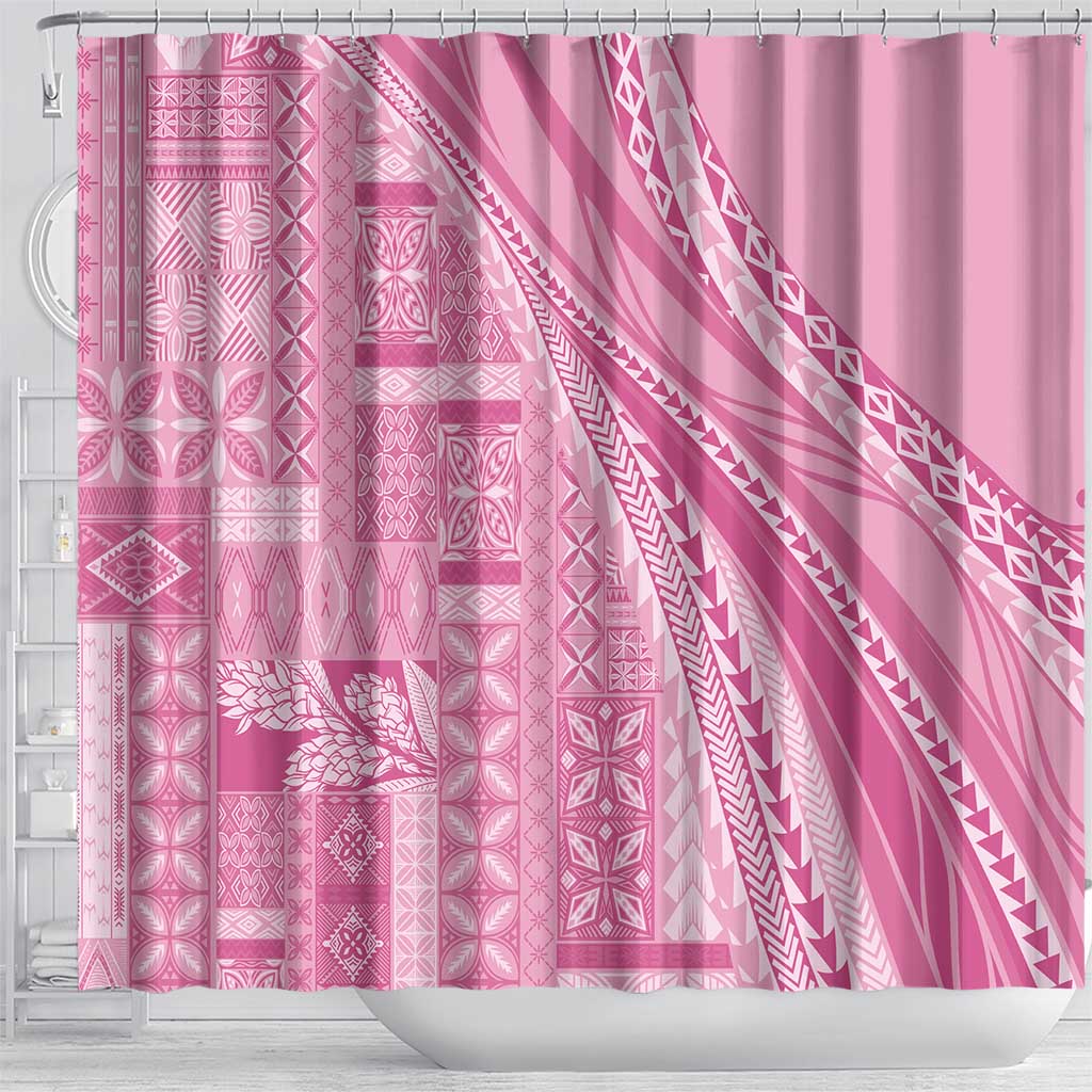 Pasifika Women's Day - Samoa Siapo Malu Tattoo Inspired Shower Curtain Pink LT7 - Polynesian Pride