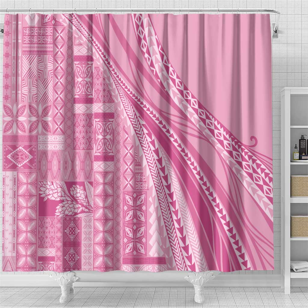 Pasifika Women's Day - Samoa Siapo Malu Tattoo Inspired Shower Curtain Pink LT7 - Polynesian Pride