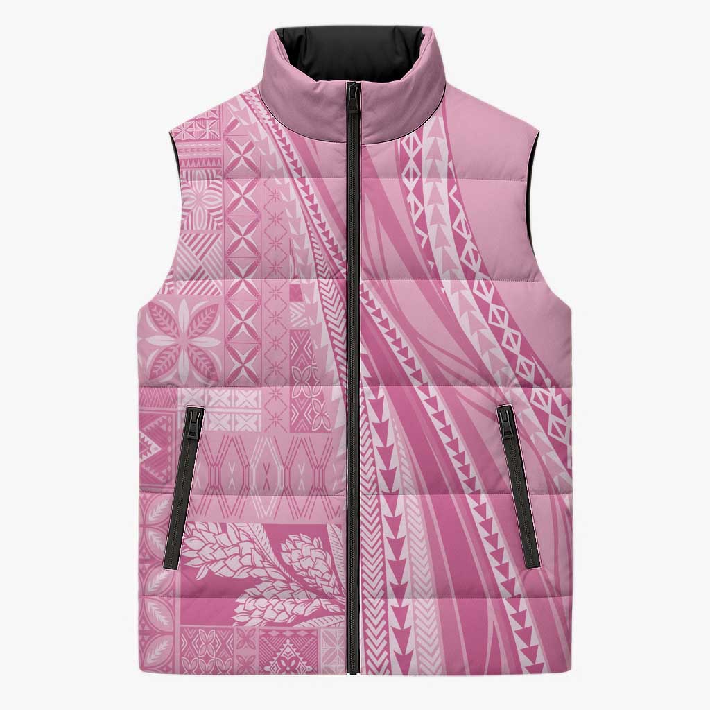 Pasifika Women's Day - Samoa Siapo Malu Tattoo Inspired Sleeveless Puffer Jacket Pink LT7 Unisex Pink - Polynesian Pride