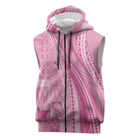 Pasifika Women's Day - Samoa Siapo Malu Tattoo Inspired Sleeveless Zip Hoodie Pink LT7 Pink - Polynesian Pride