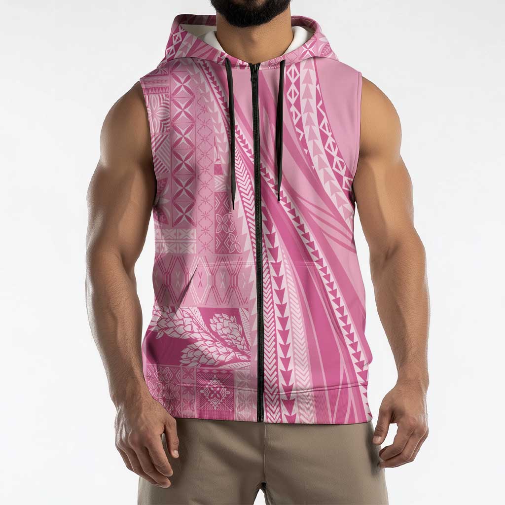 Pasifika Women's Day - Samoa Siapo Malu Tattoo Inspired Sleeveless Zip Hoodie Pink LT7 - Polynesian Pride
