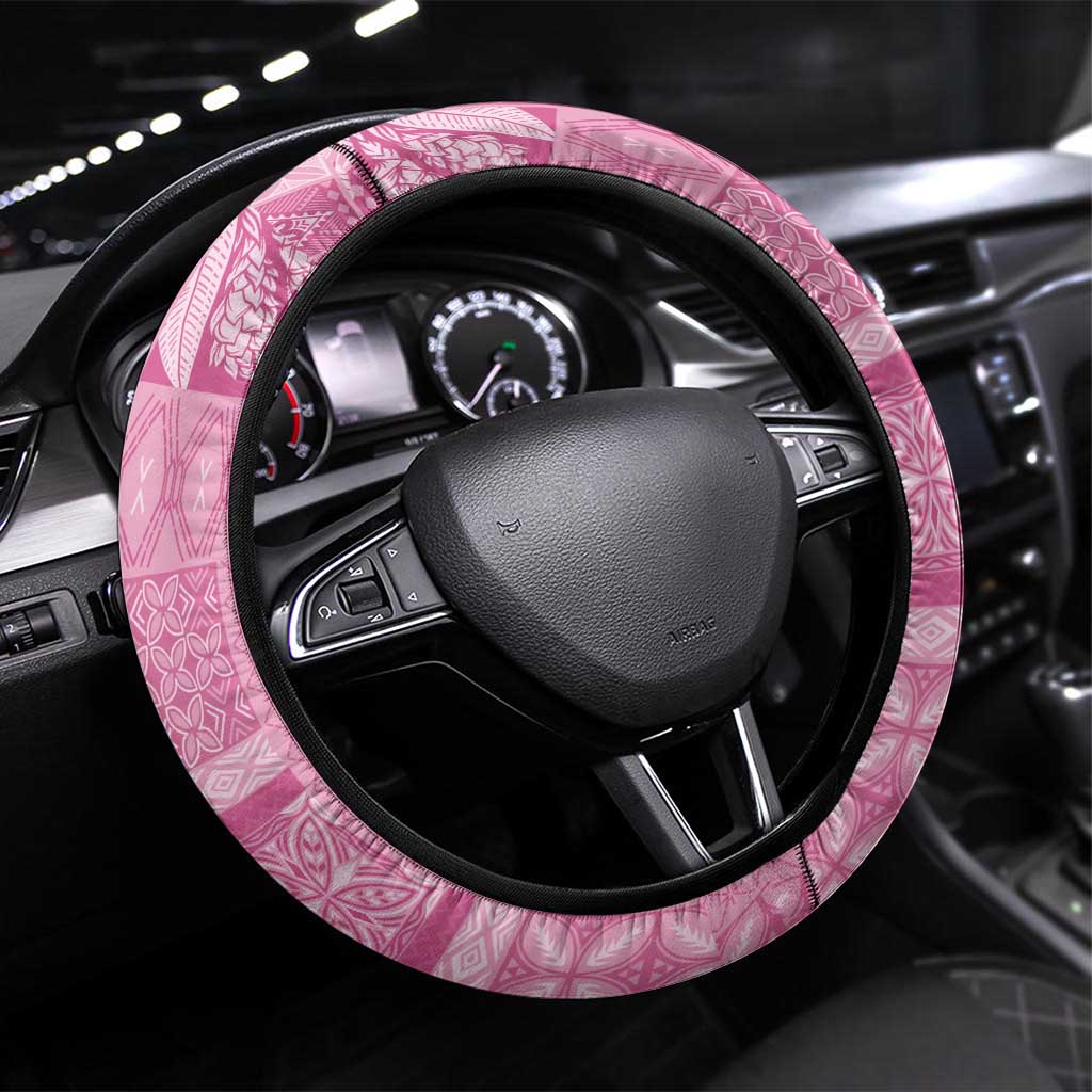 Pasifika Women's Day - Samoa Siapo Malu Tattoo Inspired Steering Wheel Cover Pink LT7 Universal Fit Pink - Polynesian Pride