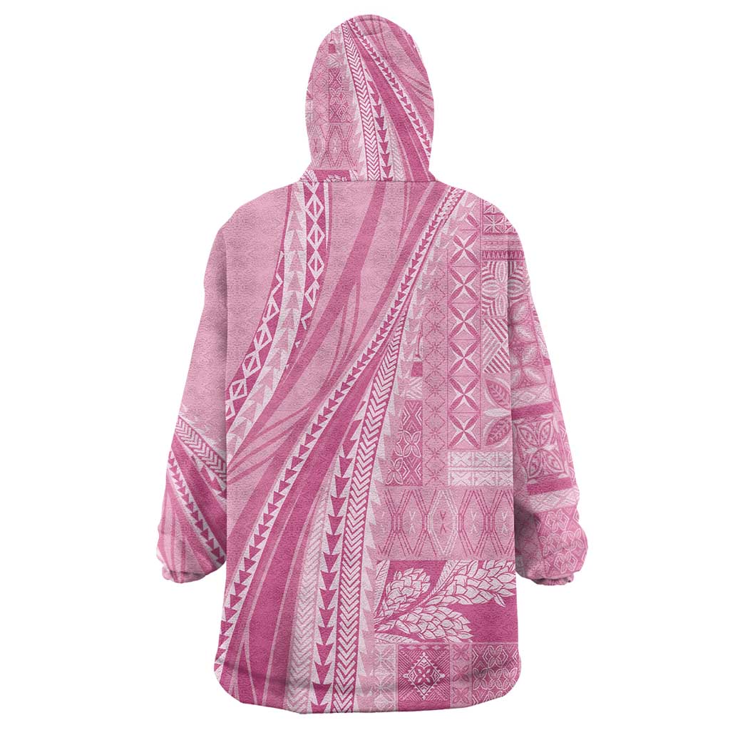 Pasifika Women's Day - Samoa Siapo Malu Tattoo Inspired Wearable Blanket Hoodie Pink LT7 - Polynesian Pride