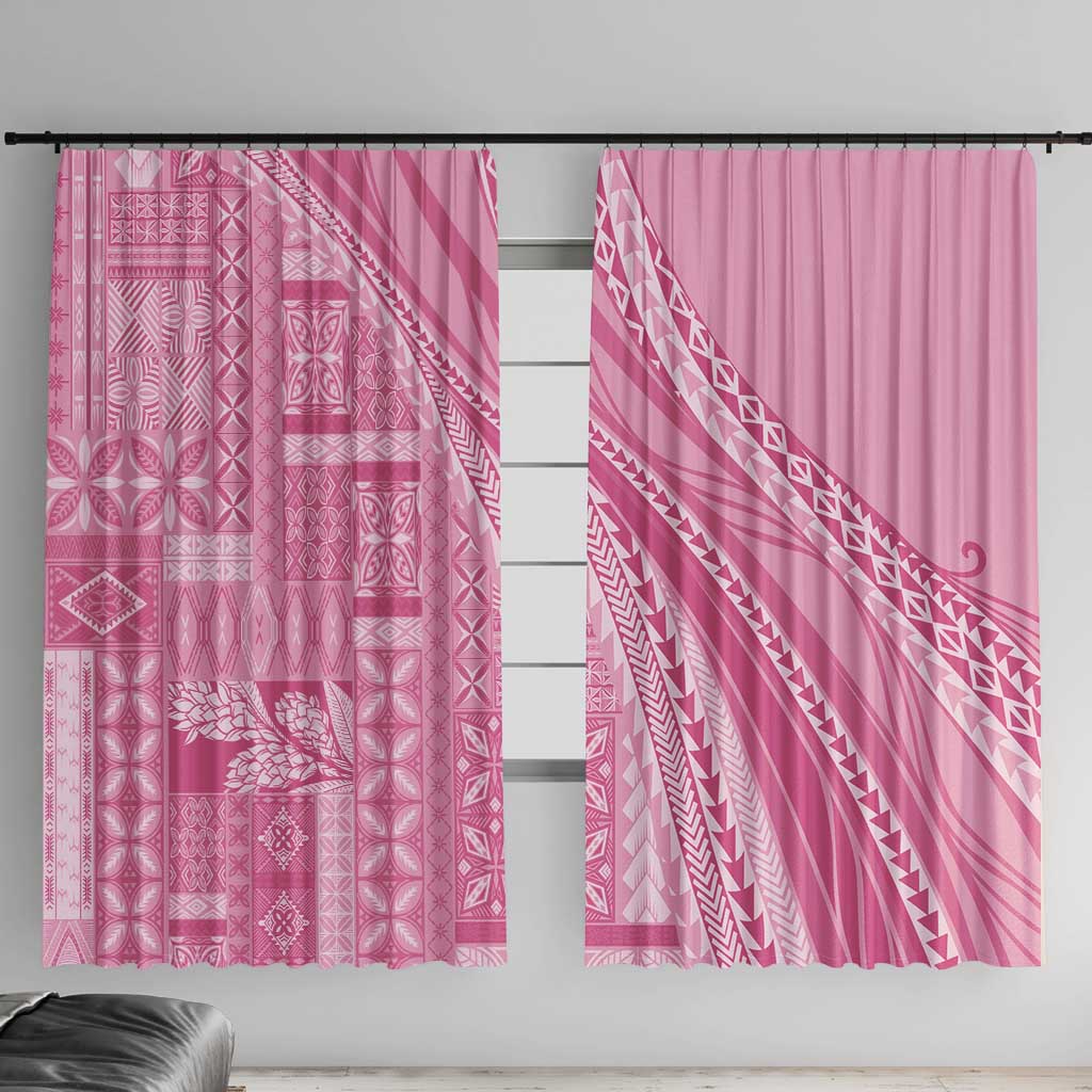 Pasifika Women's Day - Samoa Siapo Malu Tattoo Inspired Window Curtain Pink LT7 With Hooks Pink - Polynesian Pride