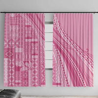 Pasifika Women's Day - Samoa Siapo Malu Tattoo Inspired Window Curtain Pink LT7 With Hooks Pink - Polynesian Pride