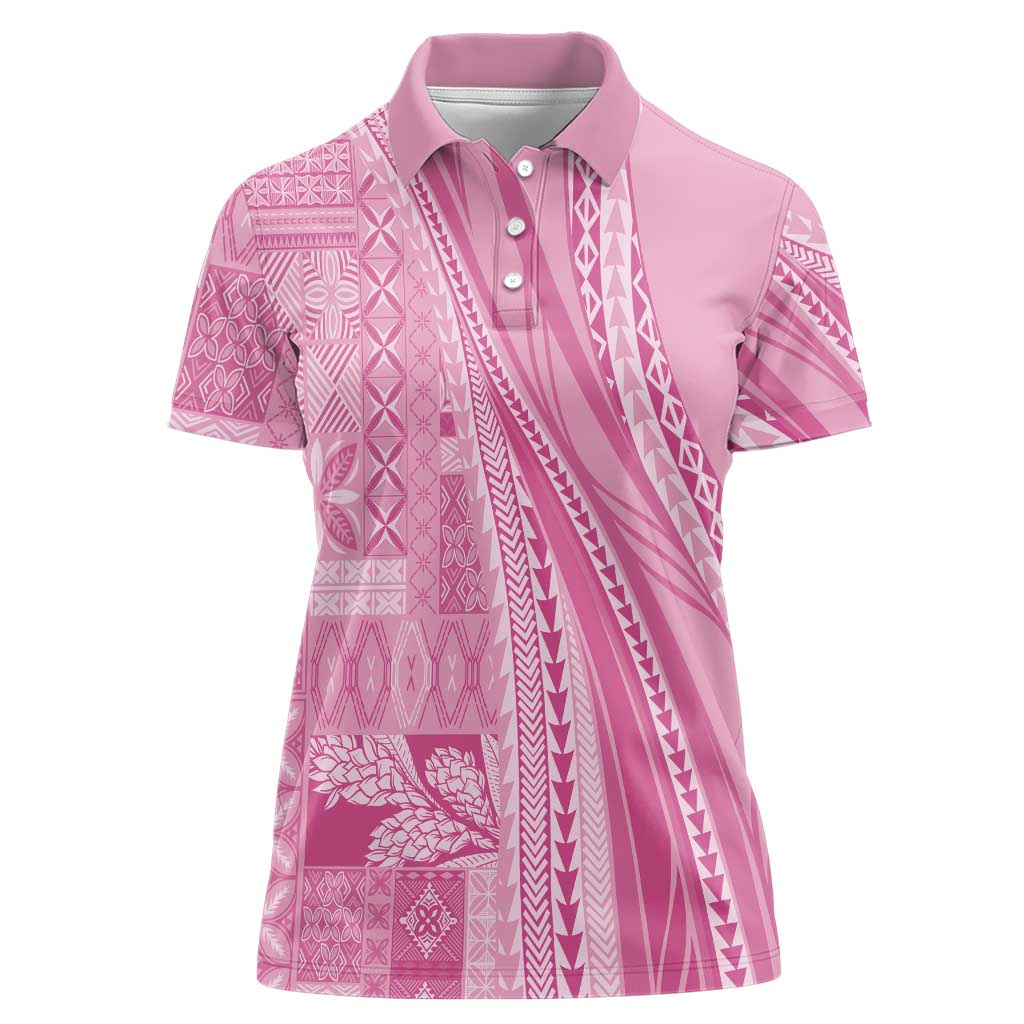Pasifika Women's Day - Samoa Siapo Malu Tattoo Inspired Women Polo Shirt Pink LT7 Female Pink - Polynesian Pride