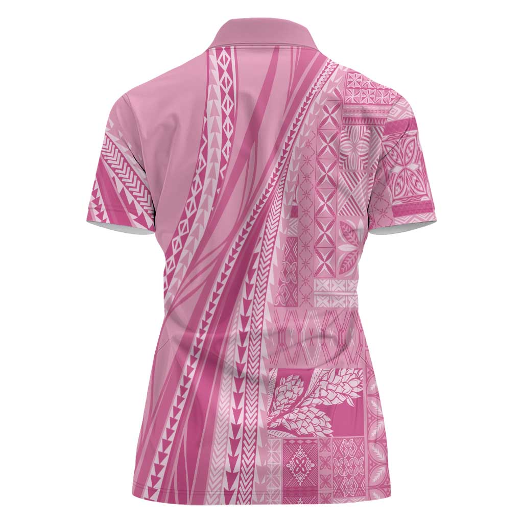 Pasifika Women's Day - Samoa Siapo Malu Tattoo Inspired Women Polo Shirt Pink LT7 - Polynesian Pride
