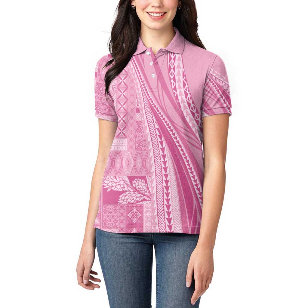 Pasifika Women's Day - Samoa Siapo Malu Tattoo Inspired Women Polo Shirt Pink LT7 - Polynesian Pride