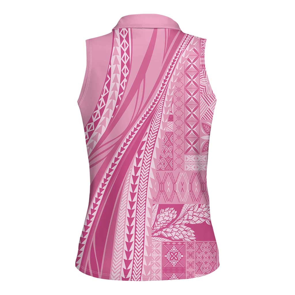 Pasifika Women's Day - Samoa Siapo Malu Tattoo Inspired Women Sleeveless Polo Shirt Pink LT7 - Polynesian Pride