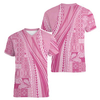 Pasifika Women's Day - Samoa Siapo Malu Tattoo Inspired Women V-Neck T-Shirt Pink LT7 - Polynesian Pride
