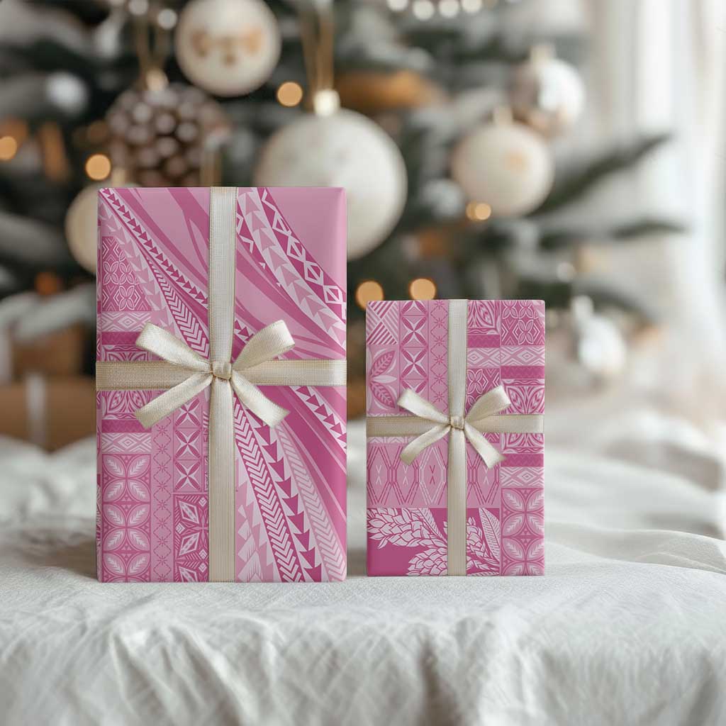 Pasifika Women's Day - Samoa Siapo Malu Tattoo Inspired Wrapping Paper Pink LT7 - Polynesian Pride