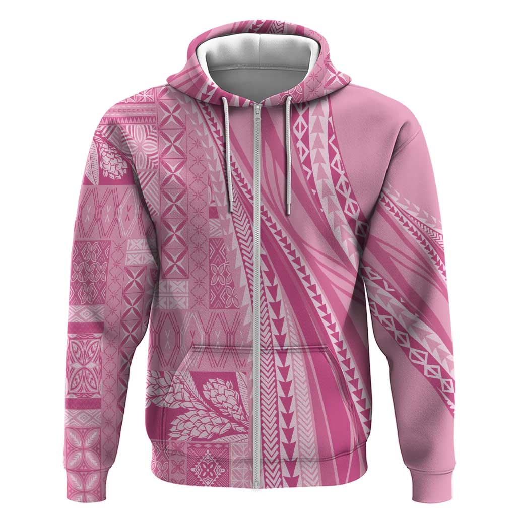 Pasifika Women's Day - Samoa Siapo Malu Tattoo Inspired Zip Hoodie Pink LT7 Zip Hoodie Pink - Polynesian Pride