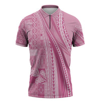 Pasifika Women's Day - Samoa Siapo Malu Tattoo Inspired Zipper Polo Shirt Pink LT7 Pink - Polynesian Pride