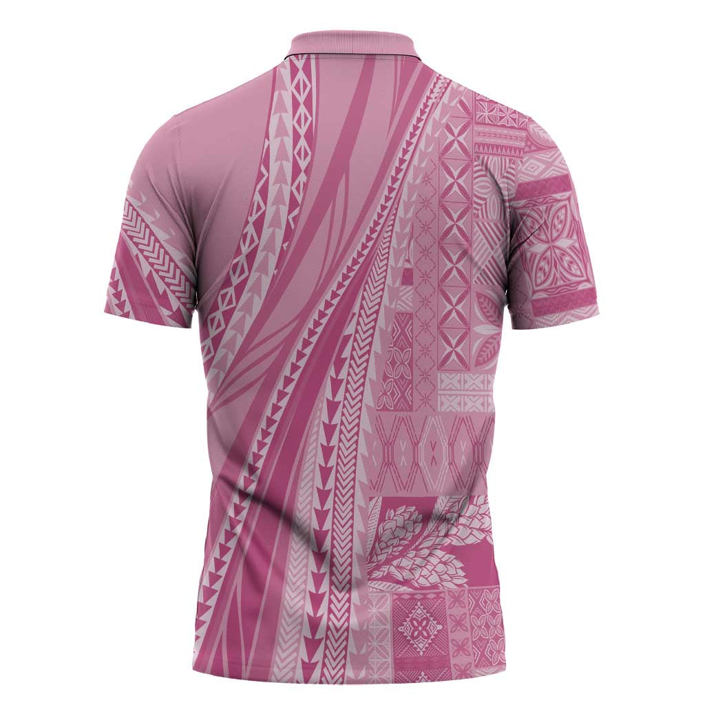Pasifika Women's Day - Samoa Siapo Malu Tattoo Inspired Zipper Polo Shirt Pink LT7 - Polynesian Pride