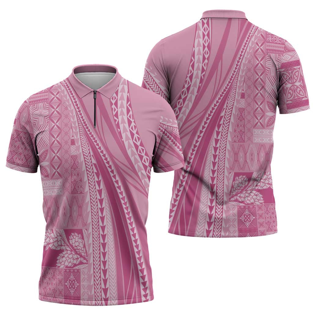 Pasifika Women's Day - Samoa Siapo Malu Tattoo Inspired Zipper Polo Shirt Pink LT7 - Polynesian Pride