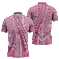Pasifika Women's Day - Samoa Siapo Malu Tattoo Inspired Zipper Polo Shirt Pink LT7 - Polynesian Pride