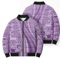 Pasifika Women's Day - Samoa Siapo Malu Tattoo Inspired Bomber Puffer Jacket Lavender LT7 - Polynesian Pride