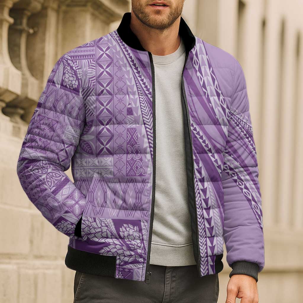 Pasifika Women's Day - Samoa Siapo Malu Tattoo Inspired Bomber Puffer Jacket Lavender LT7 - Polynesian Pride