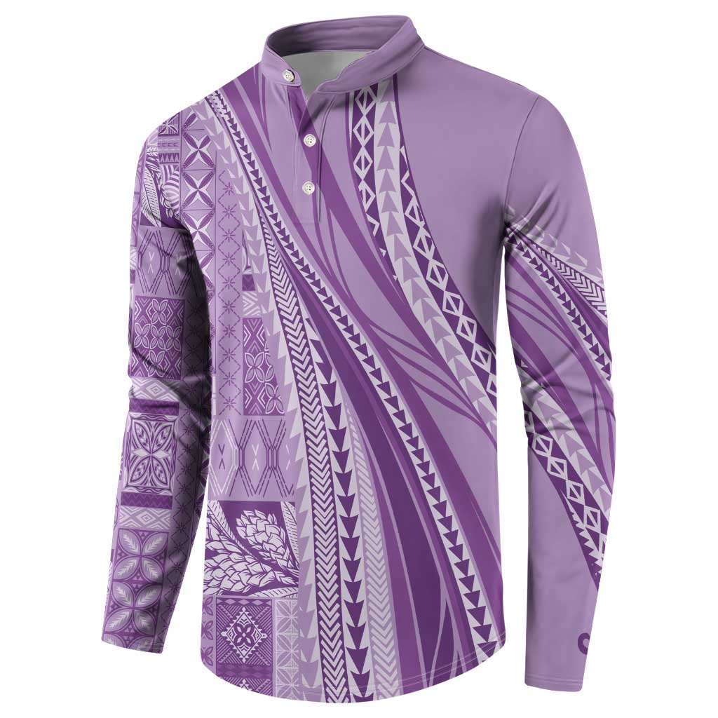Pasifika Women's Day - Samoa Siapo Malu Tattoo Inspired Button Sweatshirt Lavender LT7 - Polynesian Pride