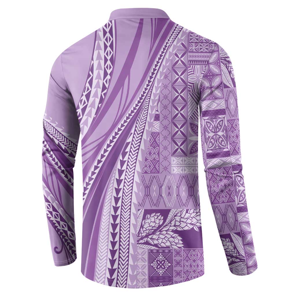 Pasifika Women's Day - Samoa Siapo Malu Tattoo Inspired Button Sweatshirt Lavender LT7 - Polynesian Pride