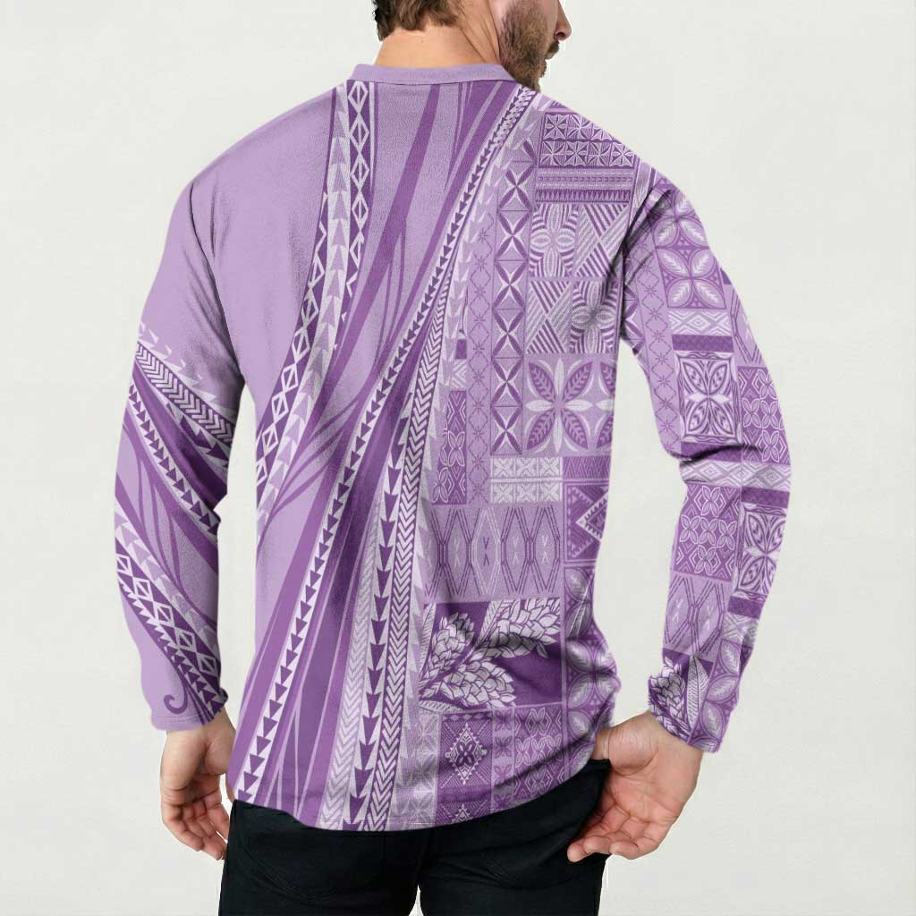 Pasifika Women's Day - Samoa Siapo Malu Tattoo Inspired Button Sweatshirt Lavender LT7 - Polynesian Pride